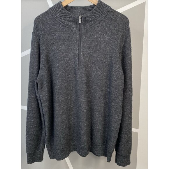 LL Bean Organic Cotton ¼ Zip Sweater Men’s L Reg Pullover Heathered Charcoal - Picture 1 of 16
